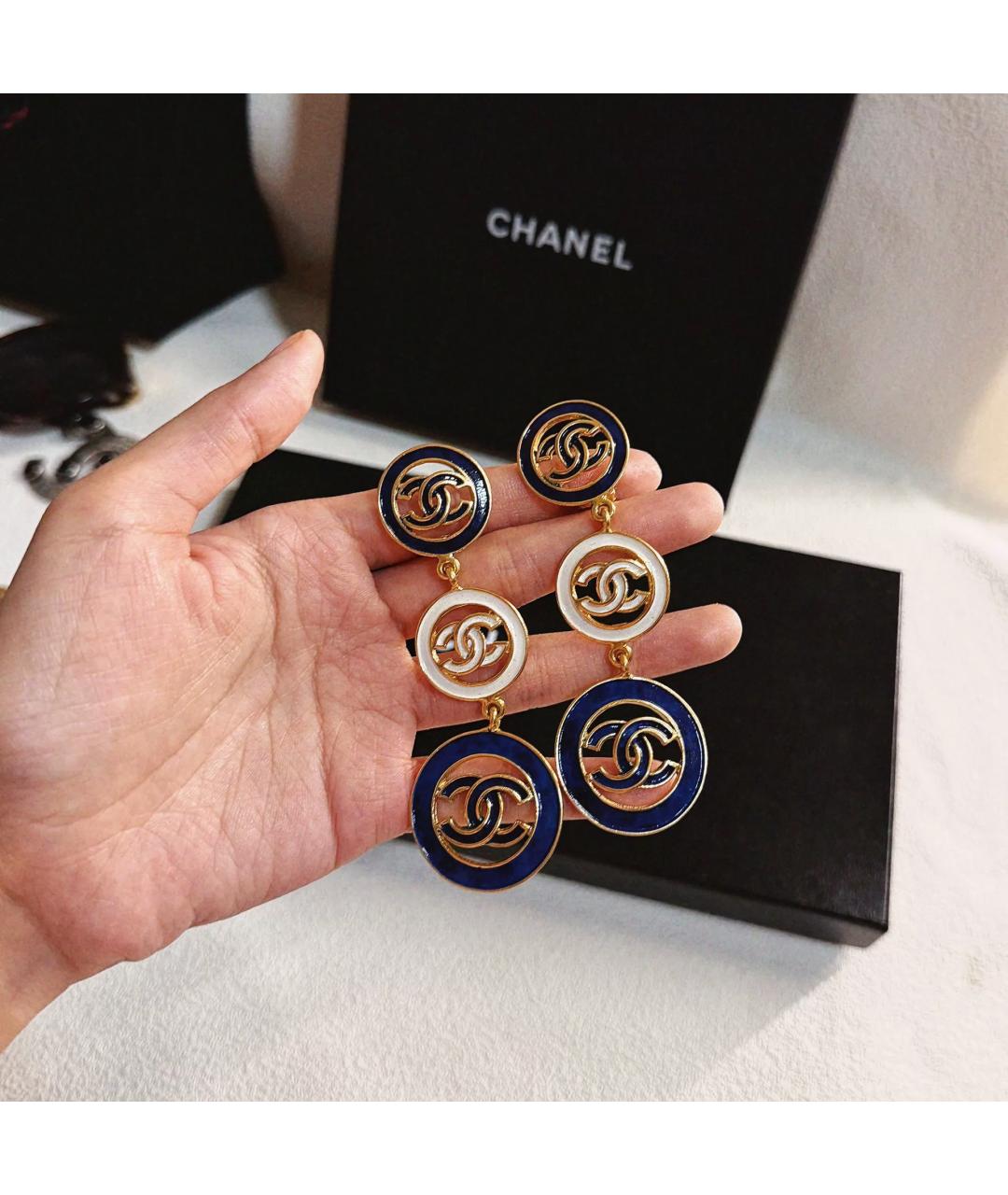 CHANEL Синие металлические серьги, фото 4
