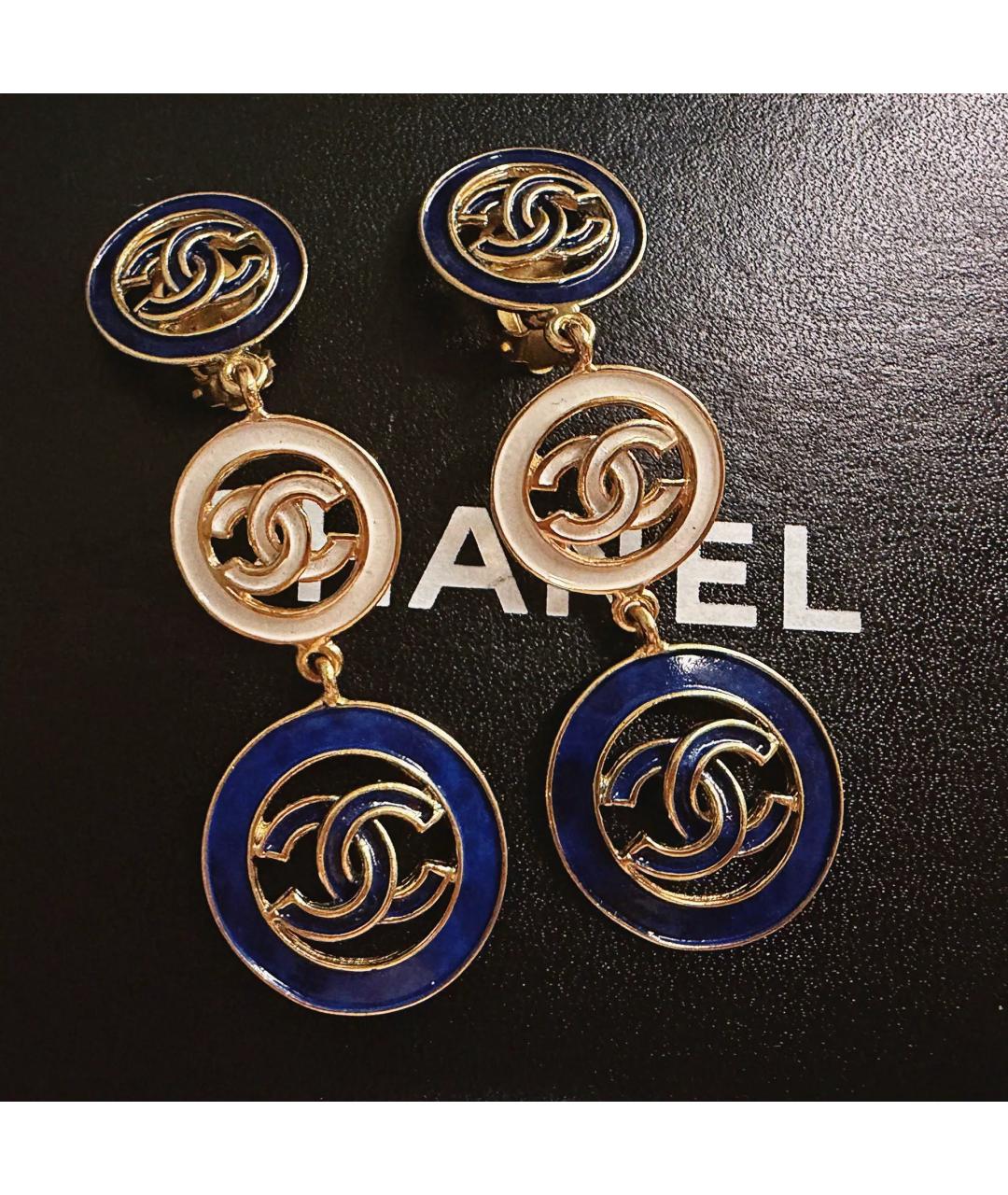 CHANEL Синие металлические серьги, фото 8