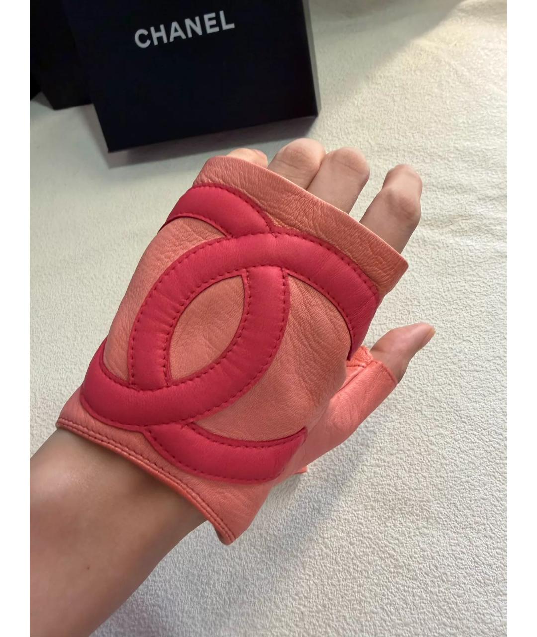 CHANEL Розовые кожаные митенки, фото 7