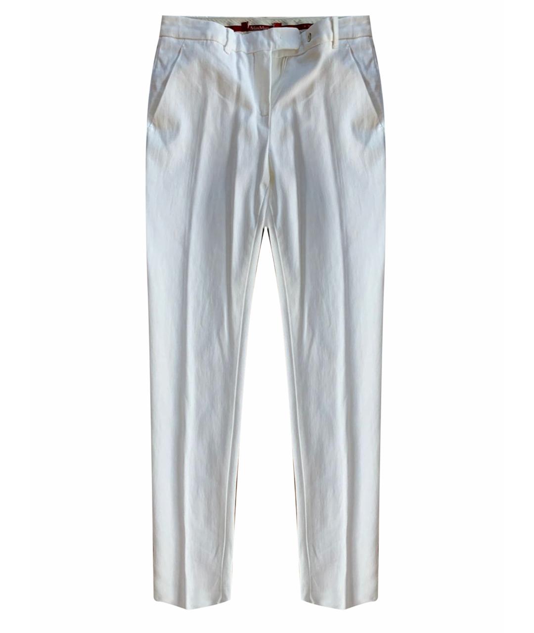 MAX MARA Белые хлопко-эластановые брюки узкие, фото 1