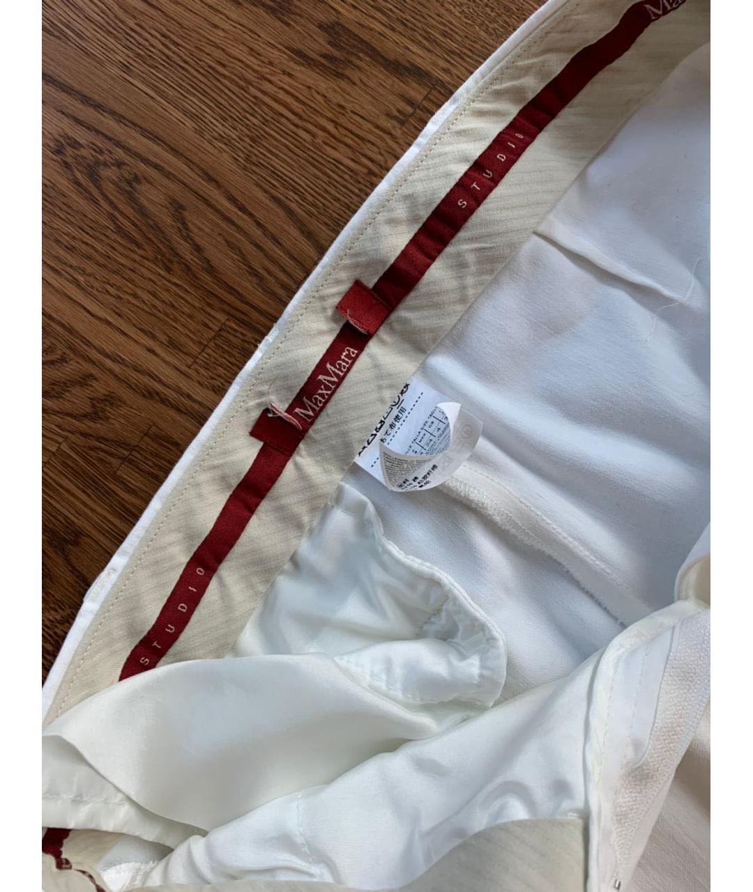 MAX MARA Белые хлопко-эластановые брюки узкие, фото 3