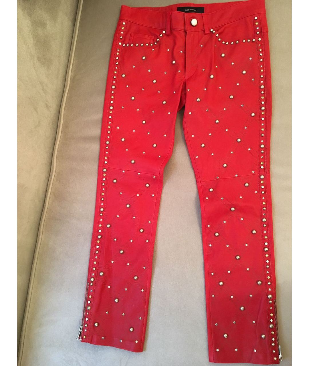 ISABEL MARANT Красные кожаные брюки узкие, фото 4