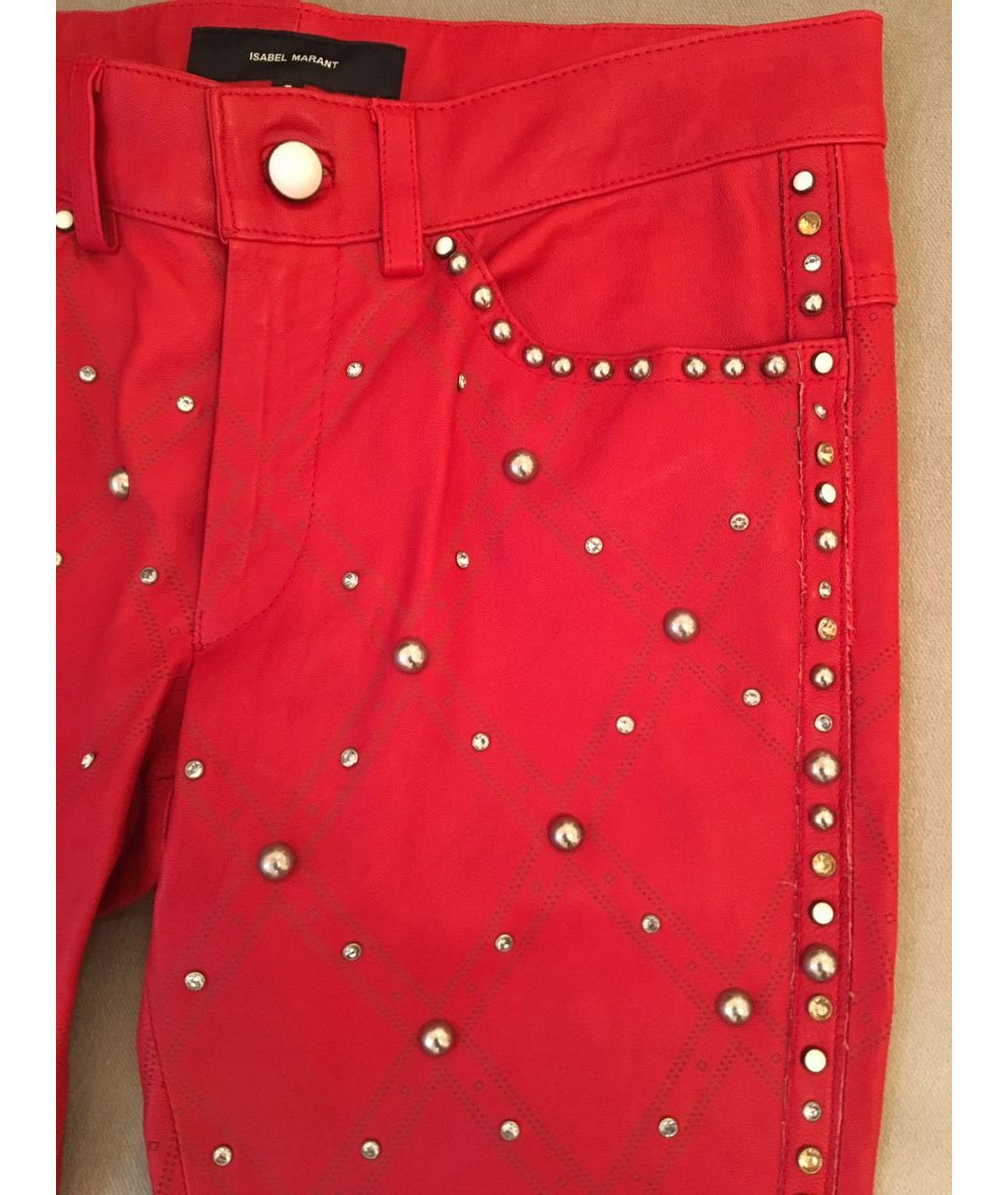ISABEL MARANT Красные кожаные брюки узкие, фото 3