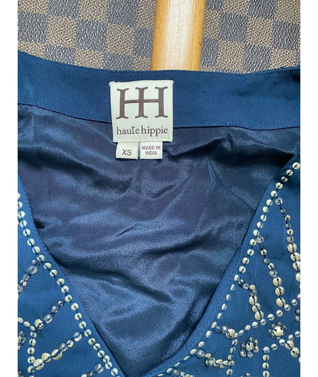 HAUTE HIPPIE Синее хлопковое повседневное платье, фото 3