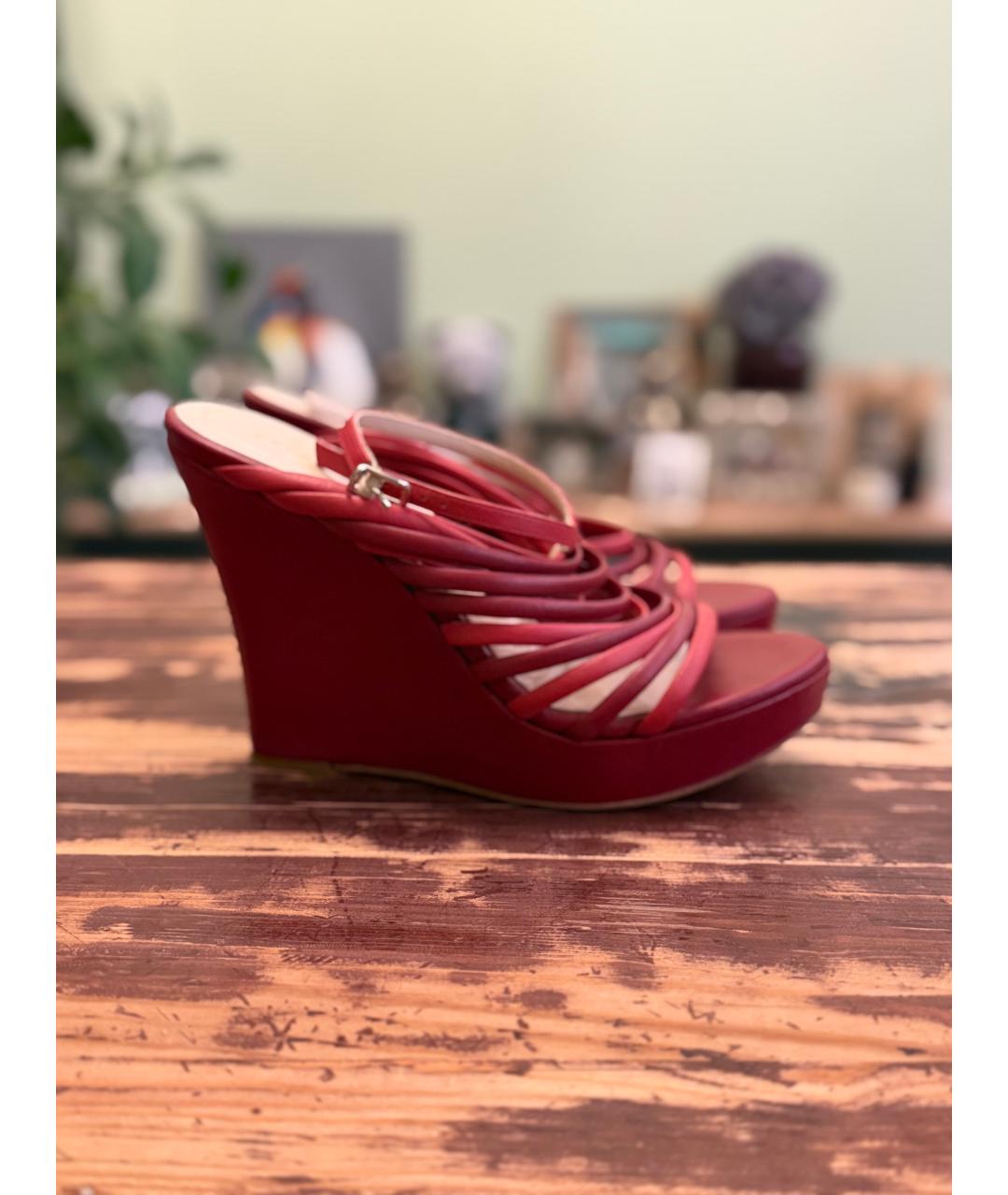 ESCADA Бордовые кожаные босоножки, фото 7