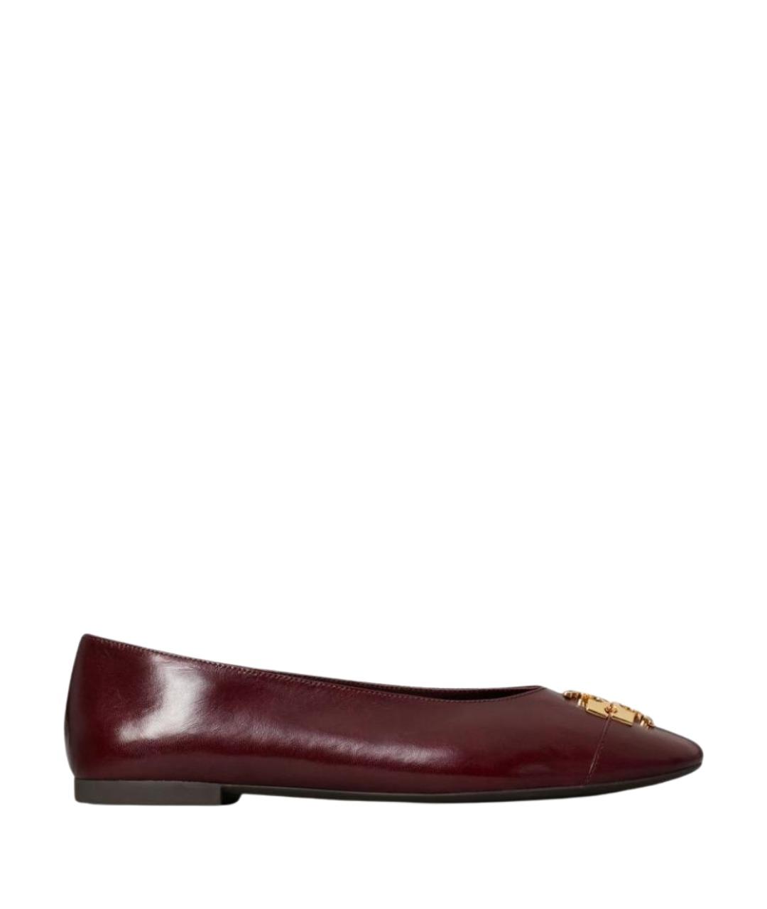 TORY BURCH Бордовые кожаные балетки, фото 1