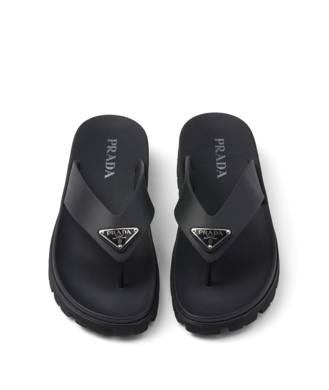 PRADA Черные резиновые шлепанцы, фото 6