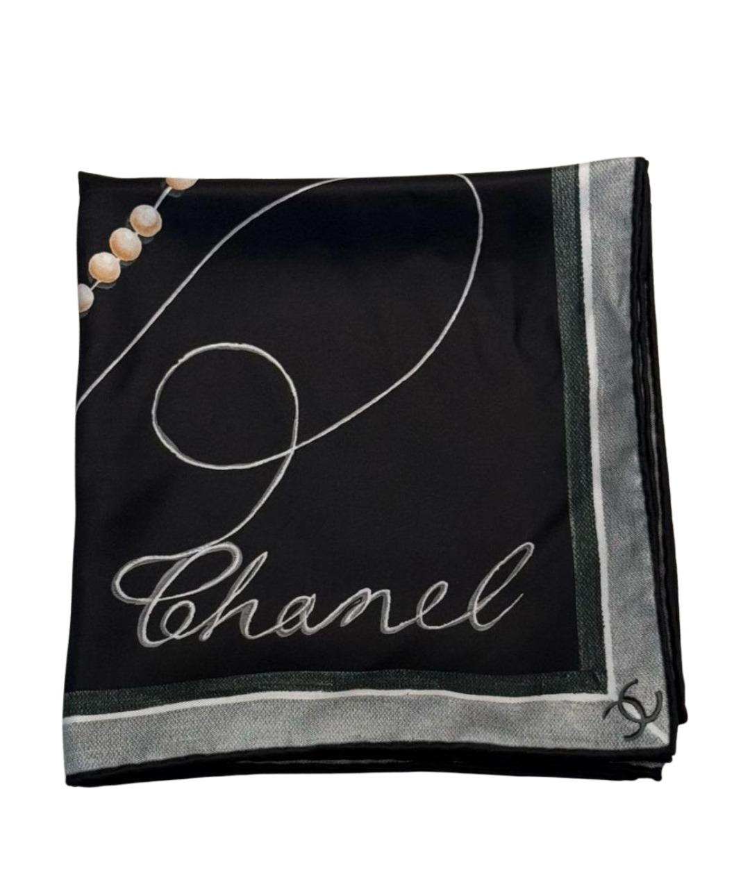 CHANEL Черный шелковый платок, фото 1