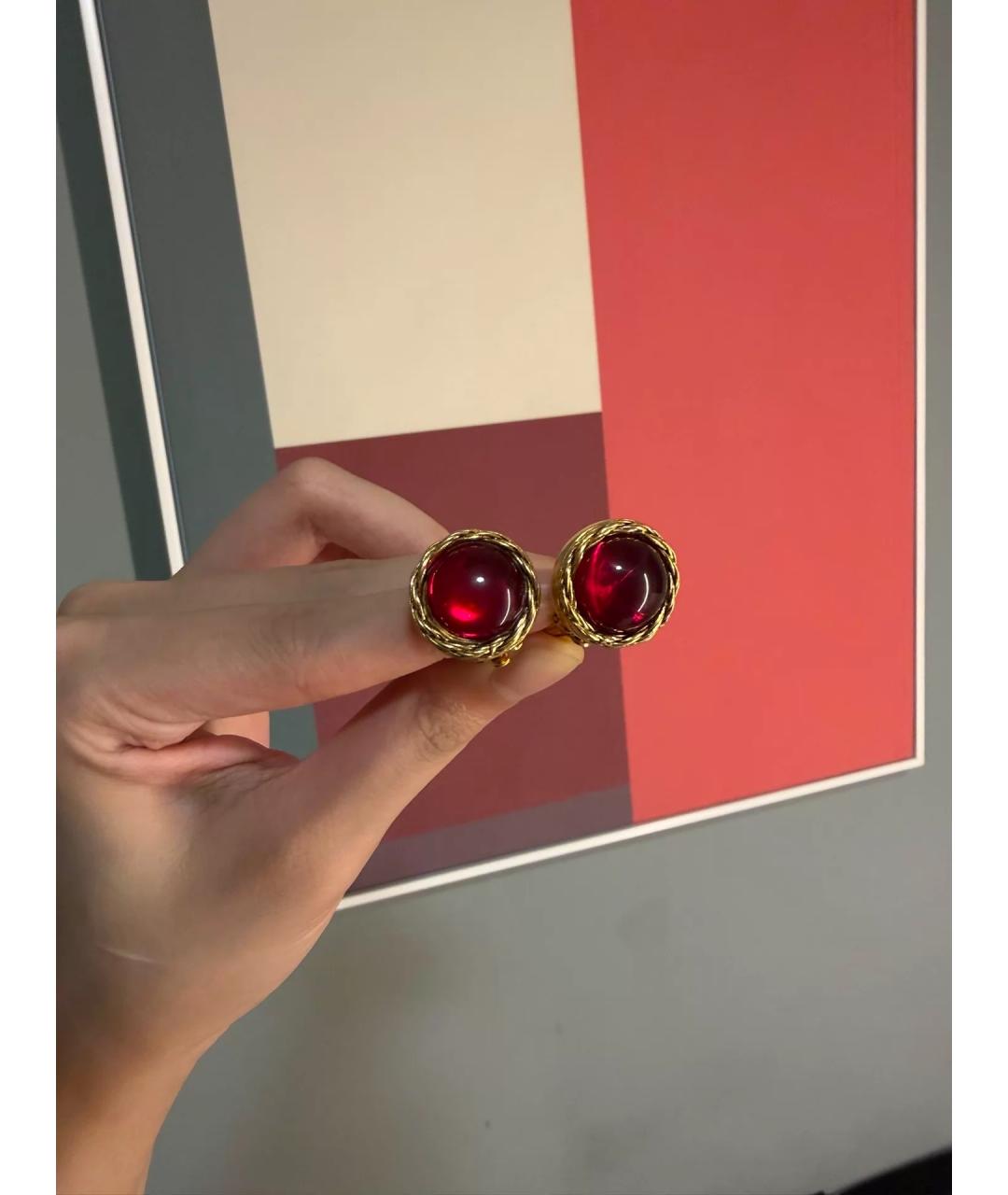 CHANEL Бордовые металлические серьги, фото 5