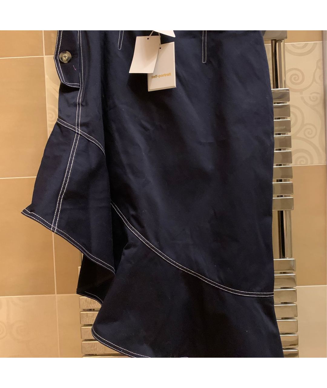 SELF-PORTRAIT Темно-синяя хлопковая юбка миди, фото 2