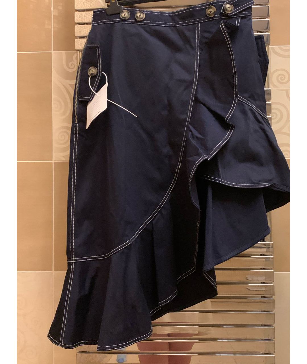 SELF-PORTRAIT Темно-синяя хлопковая юбка миди, фото 5