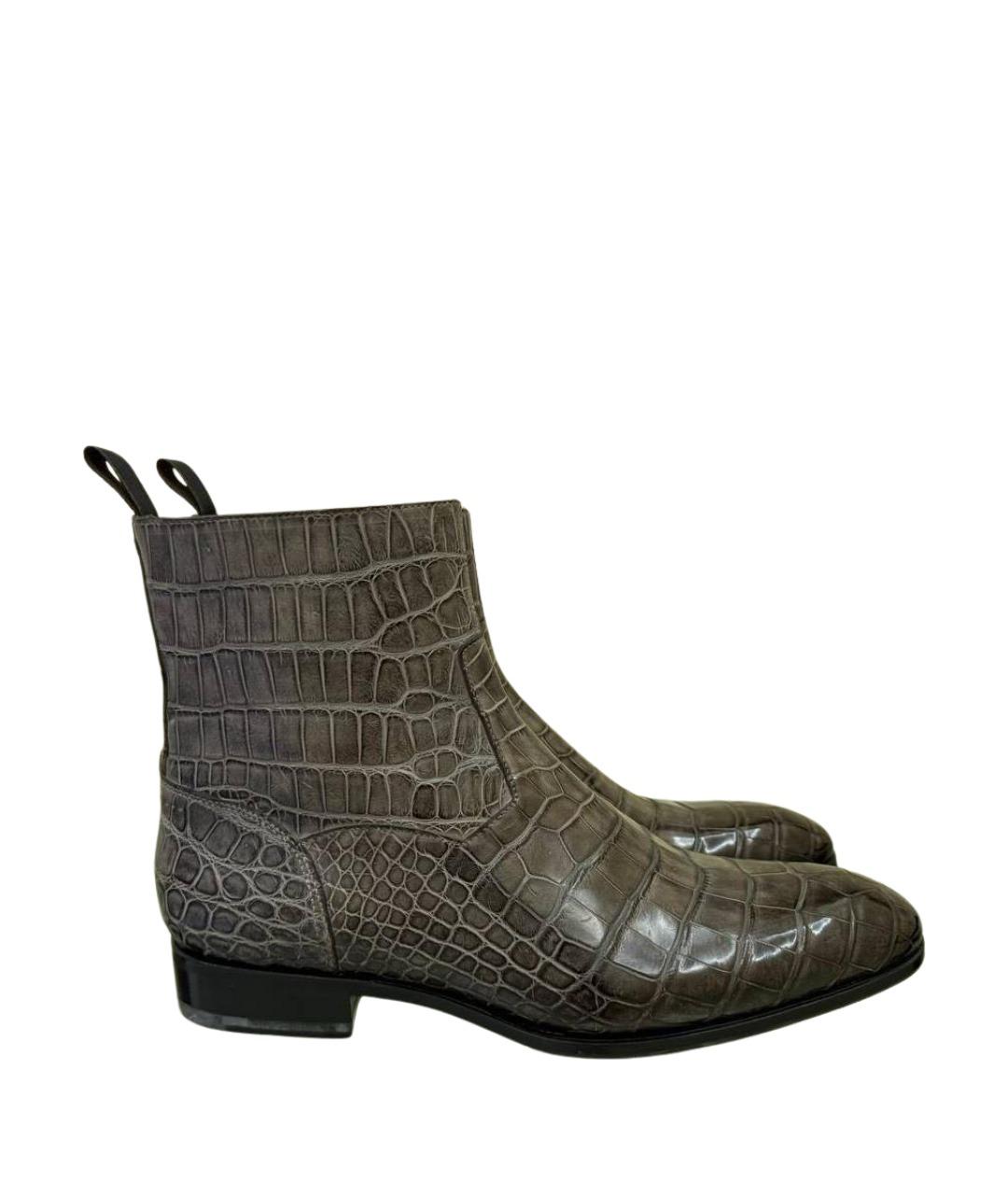 SANTONI Серые высокие ботинки из кожи крокодила, фото 1