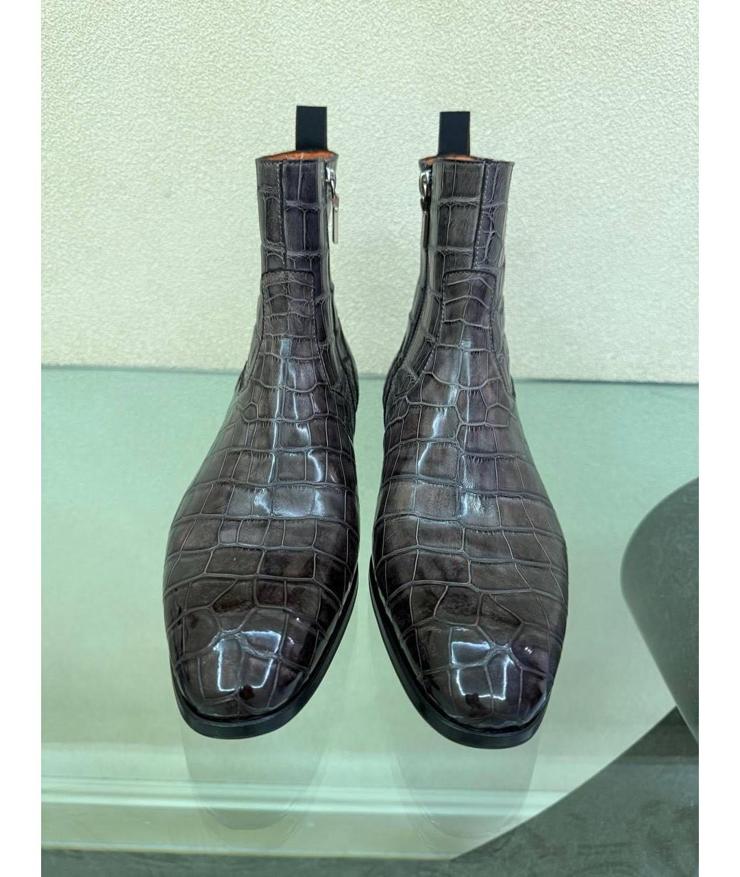 SANTONI Серые высокие ботинки из кожи крокодила, фото 2