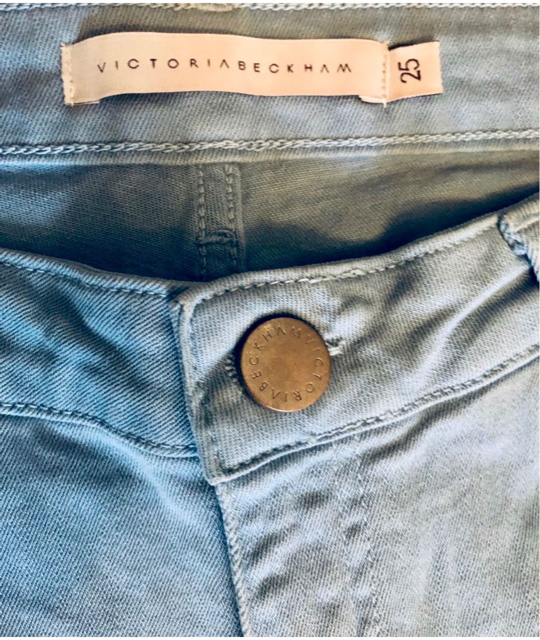 VICTORIA BECKHAM Голубые хлопко-эластановые джинсы слим, фото 3