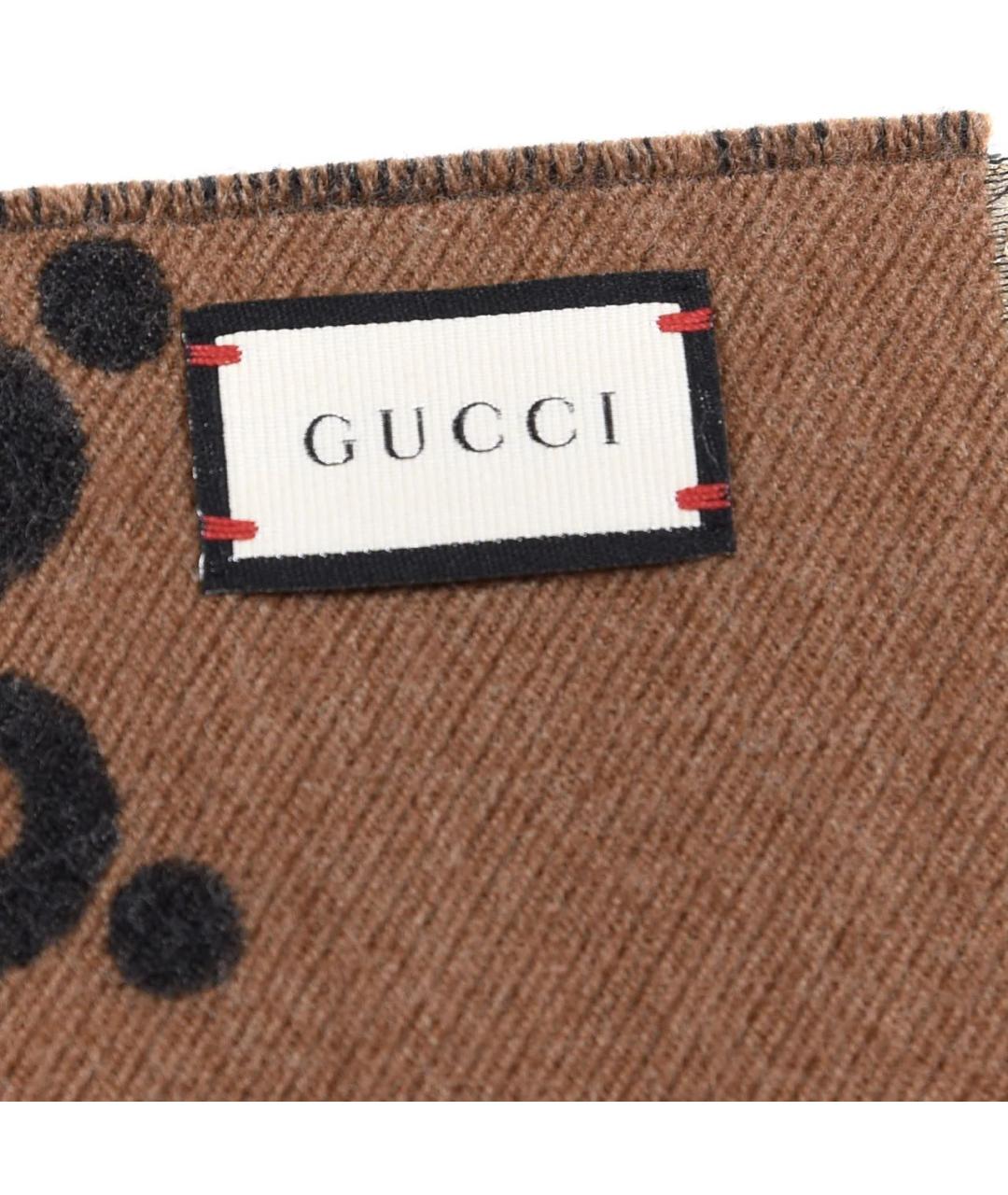 GUCCI Коричневый шерстяной шарф, фото 7