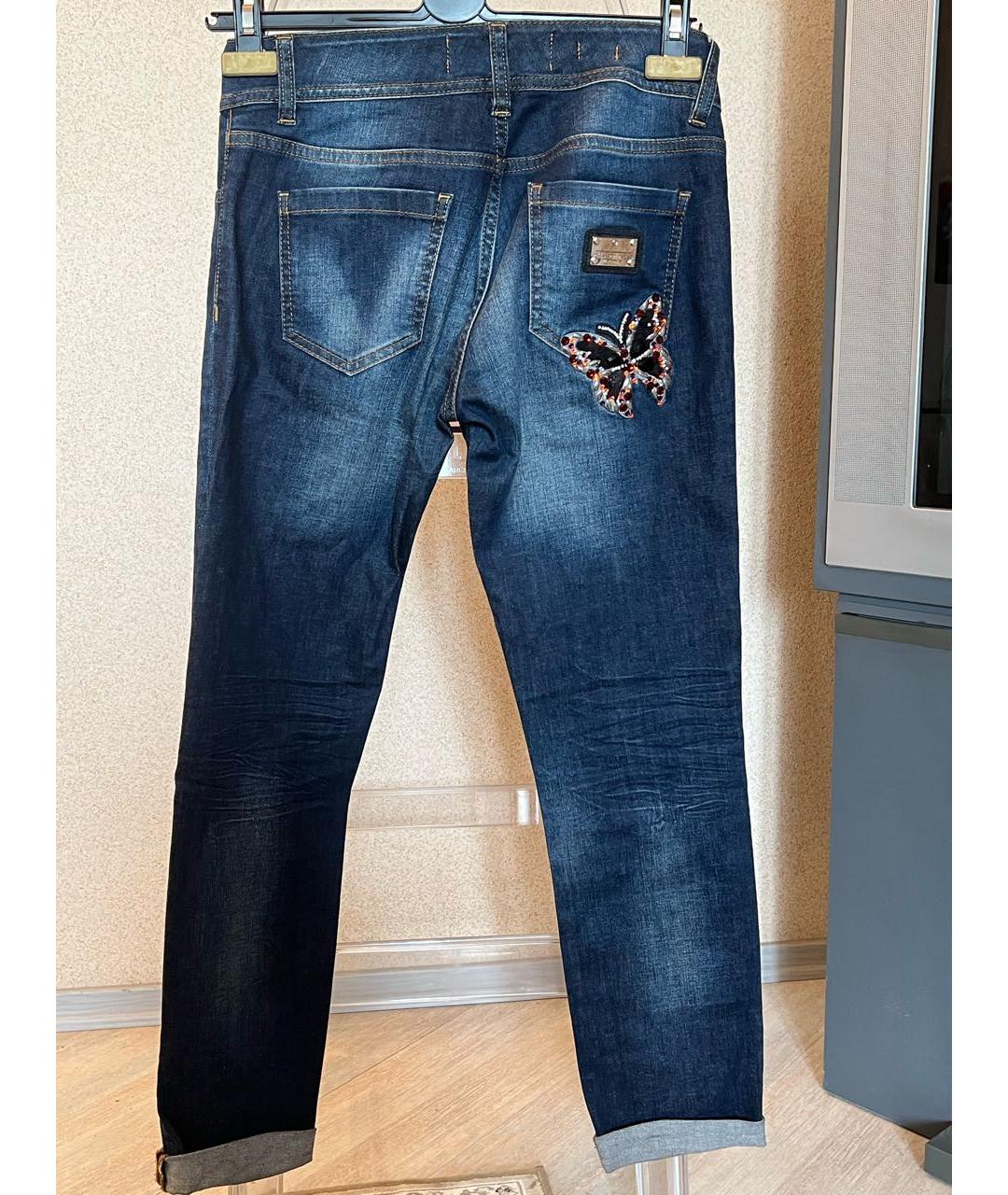 PHILIPP PLEIN Темно-синие хлопко-эластановые джинсы слим, фото 2
