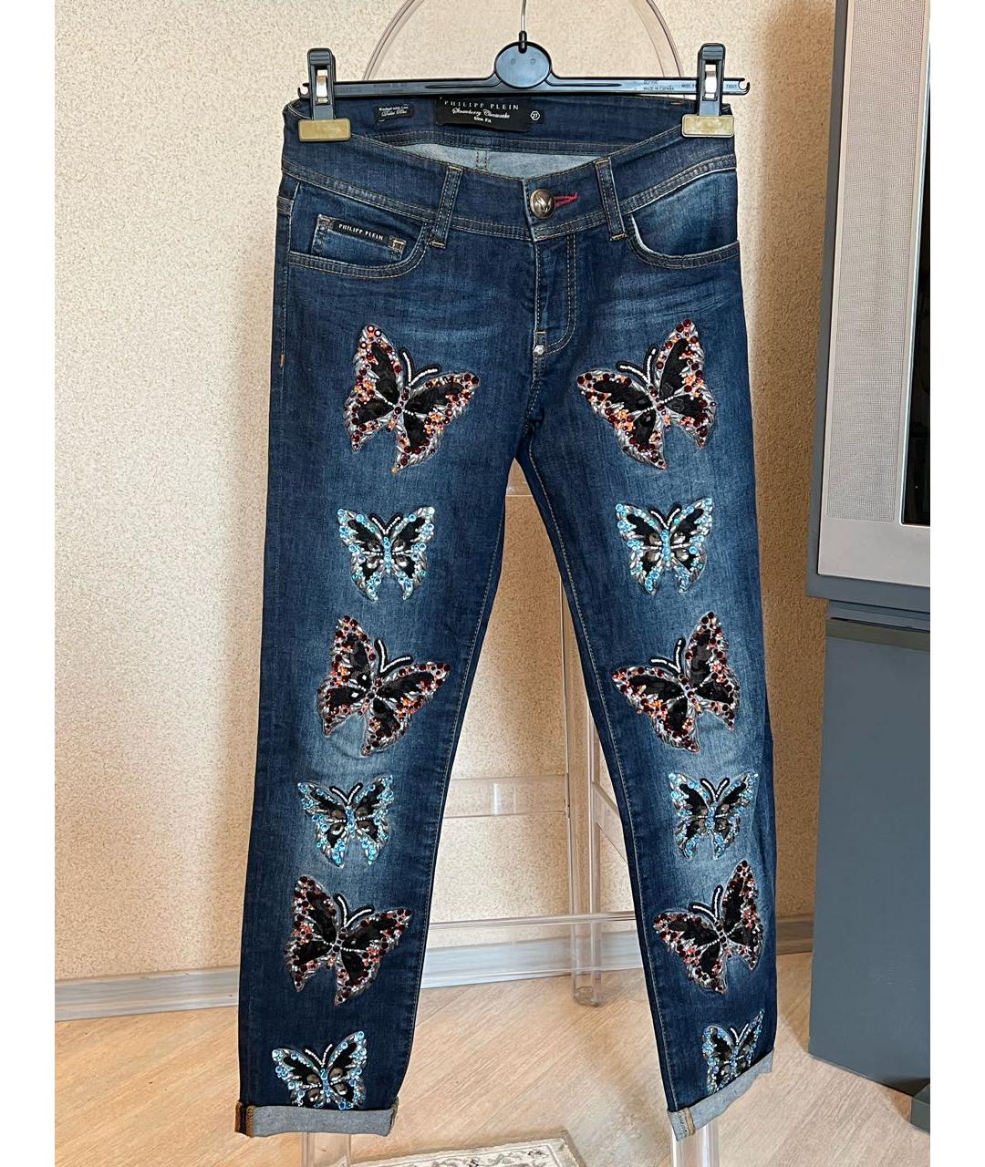 PHILIPP PLEIN Темно-синие хлопко-эластановые джинсы слим, фото 9