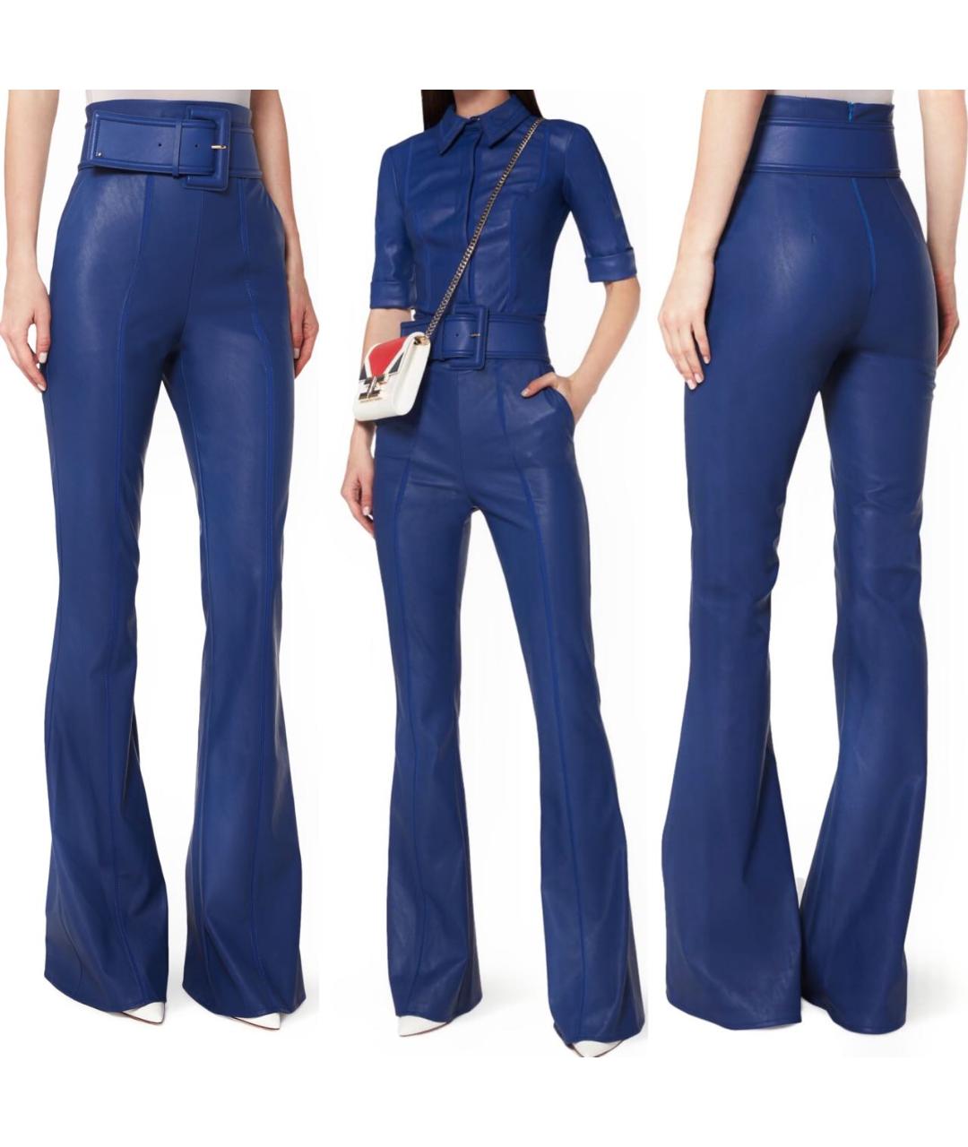 ELISABETTA FRANCHI Синие кожаные брюки узкие, фото 3