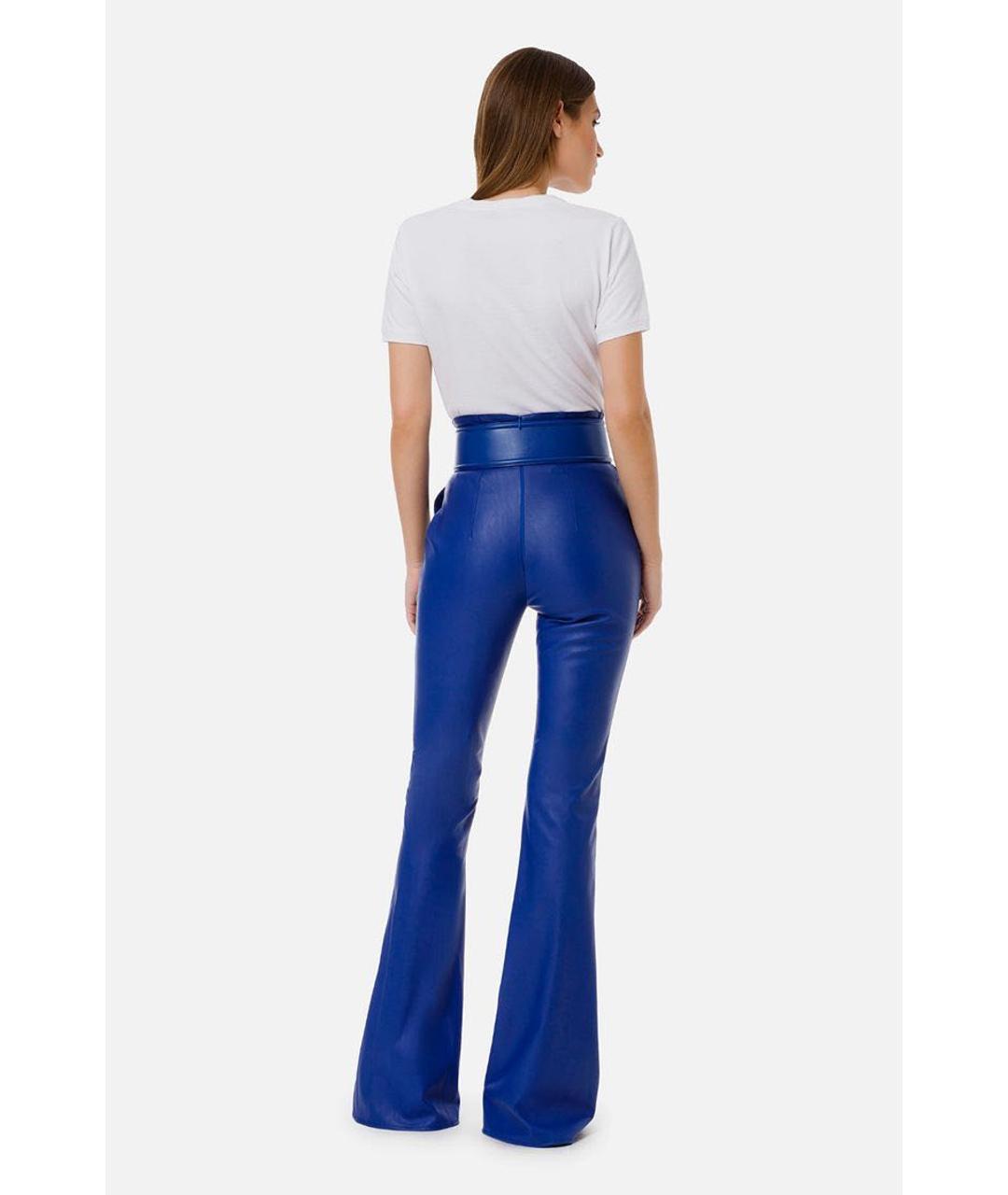 ELISABETTA FRANCHI Синие кожаные брюки узкие, фото 7
