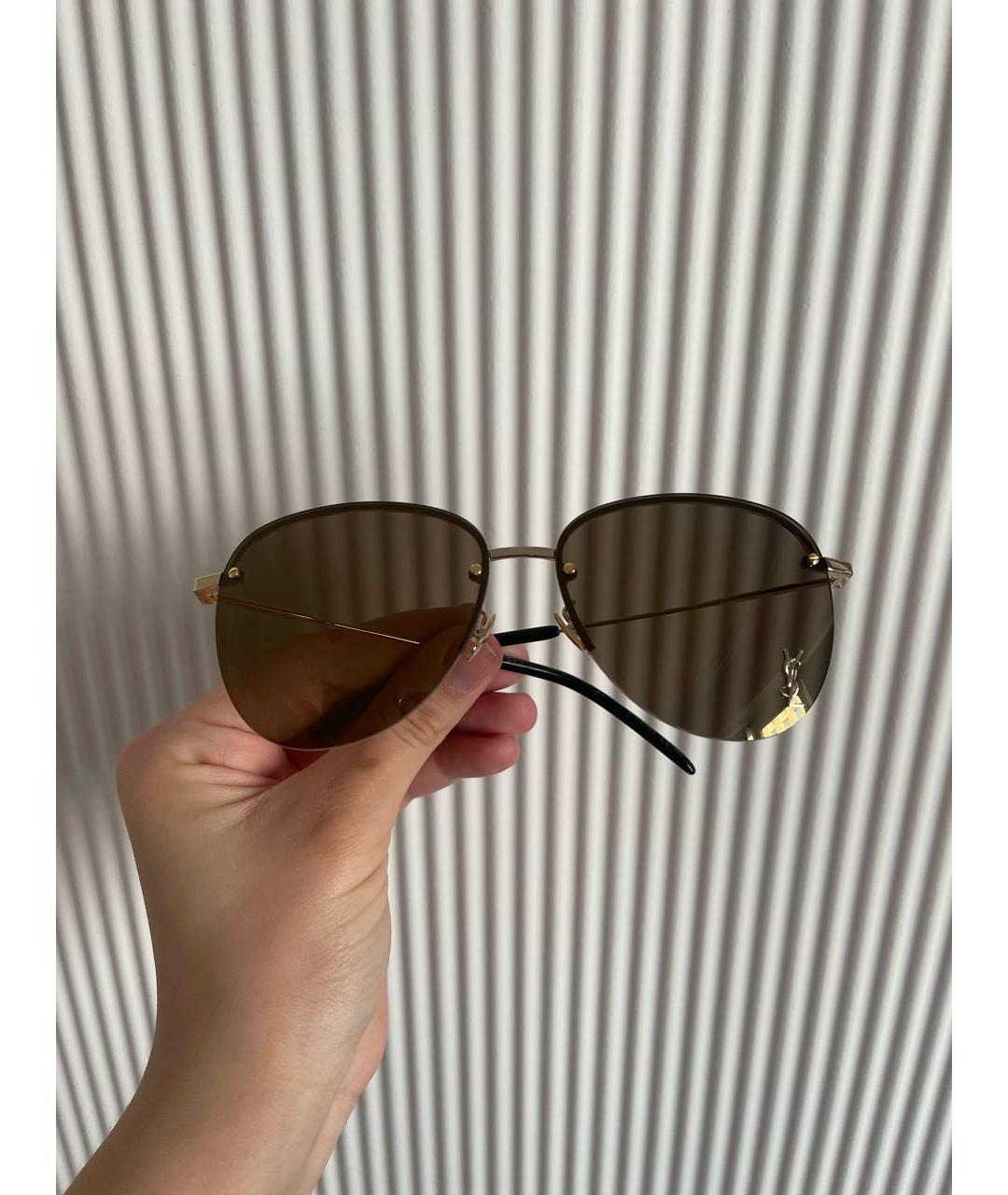 SAINT LAURENT Золотые металлические солнцезащитные очки, фото 6