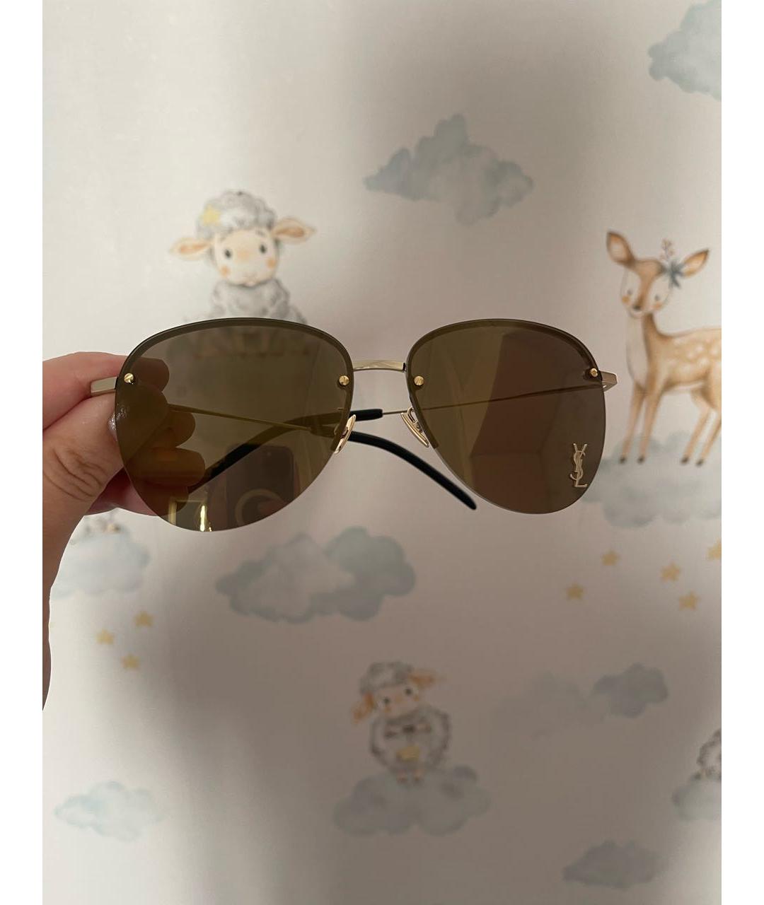 SAINT LAURENT Золотые металлические солнцезащитные очки, фото 5