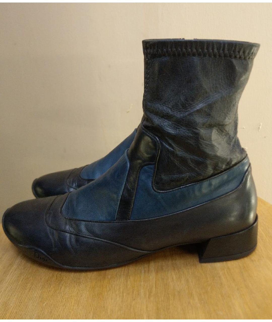 CHRISTIAN DIOR Темно-синие кожаные ботинки, фото 7