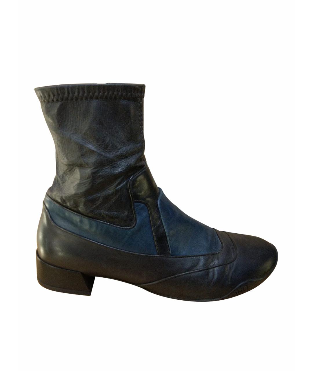 CHRISTIAN DIOR Темно-синие кожаные ботинки, фото 1