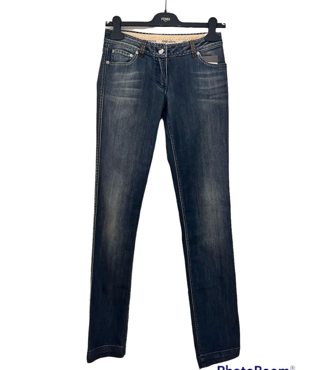 FENDI Темно-синие хлопковые прямые джинсы, фото 7