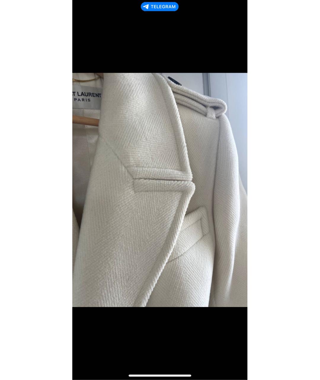 SAINT LAURENT Белое шерстяное пальто, фото 5