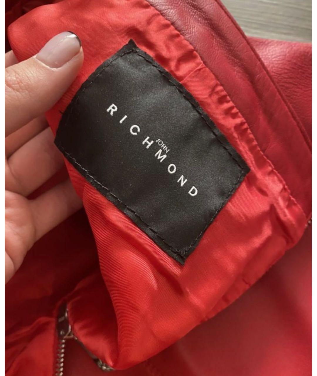 JOHN RICHMOND Красная кожаная юбка мини, фото 4