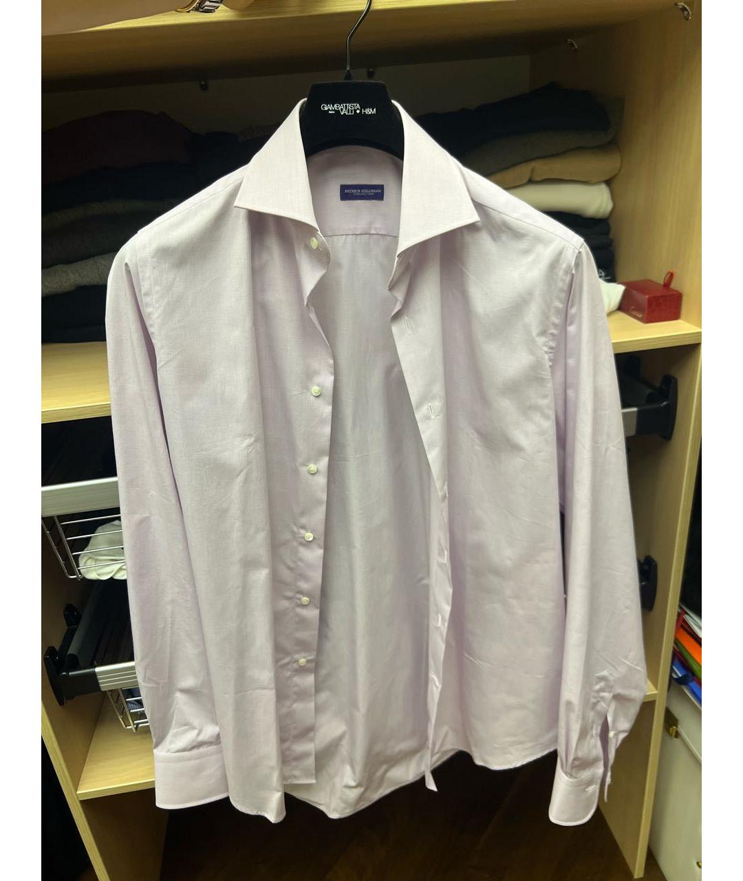 PATRICK HELLMANN Фиолетовая хлопко-шелковая классическая рубашка, фото 5