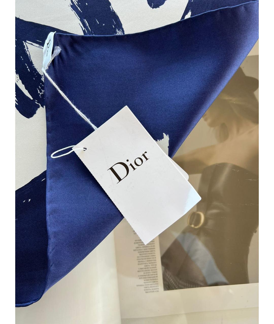 CHRISTIAN DIOR PRE-OWNED Темно-синий шелковый платок, фото 5
