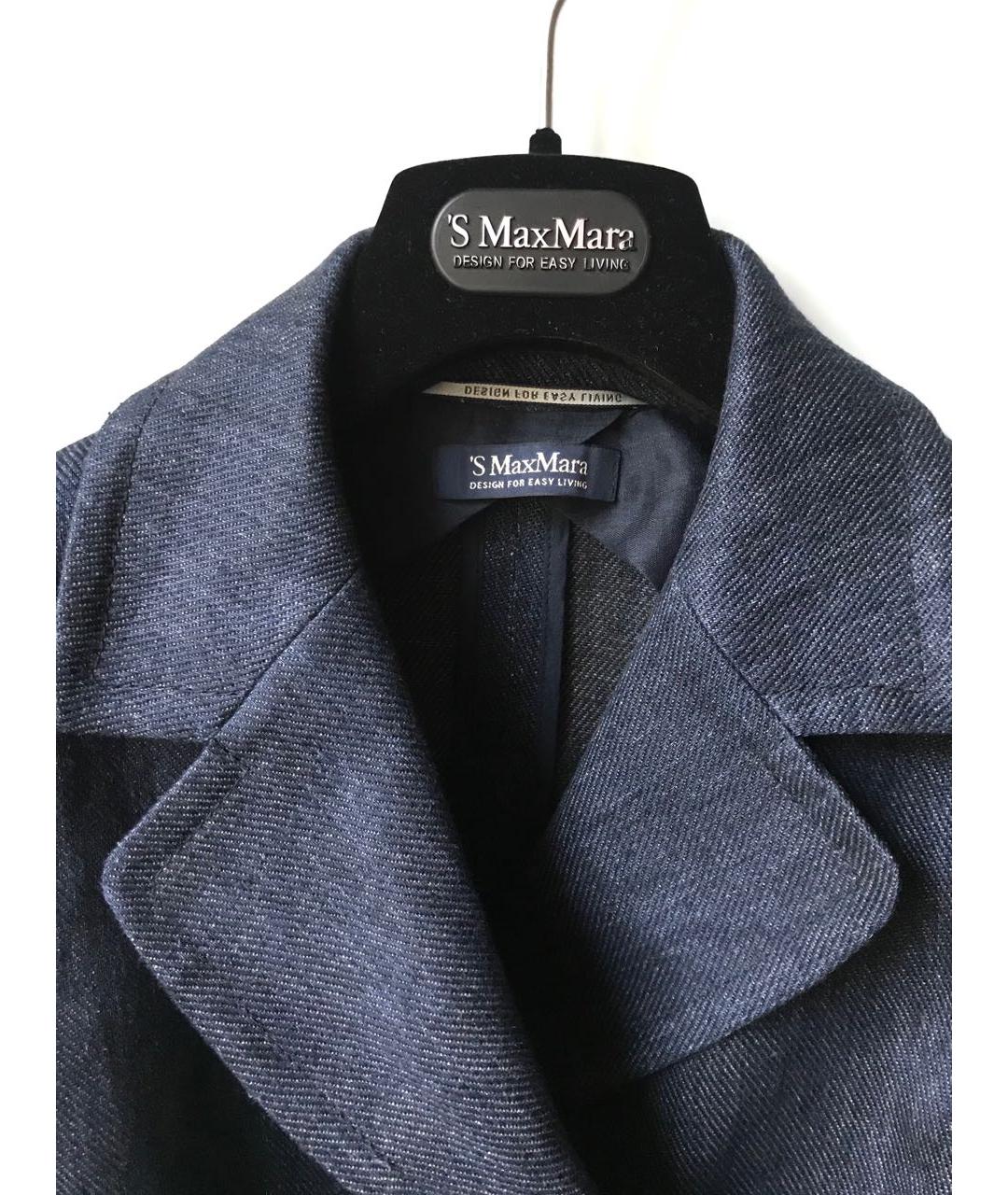'S MAX MARA Темно-синий льняной жакет/пиджак, фото 2