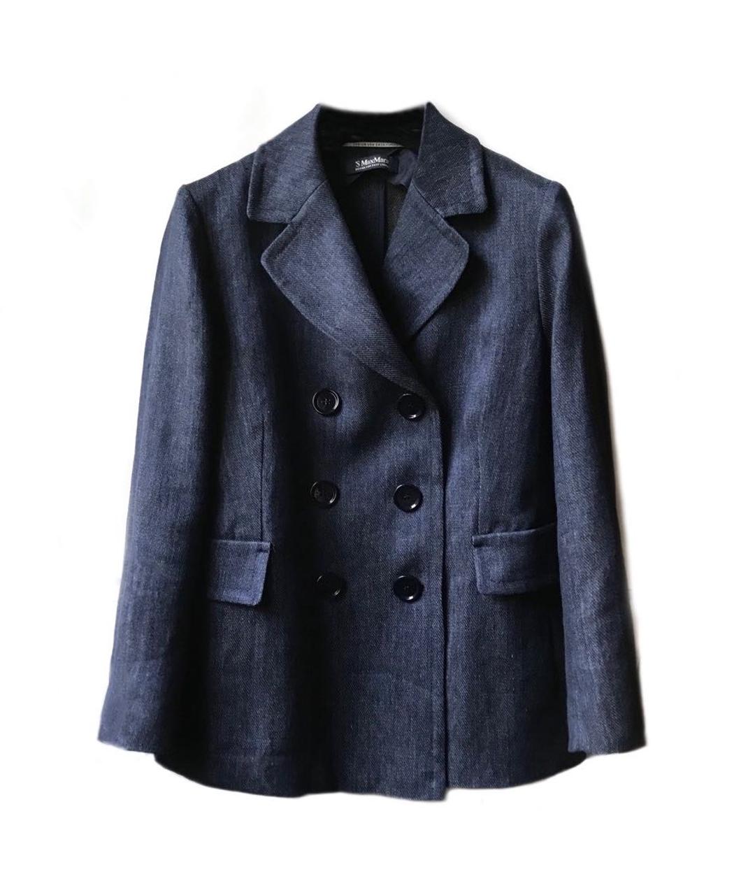 'S MAX MARA Темно-синий льняной жакет/пиджак, фото 1