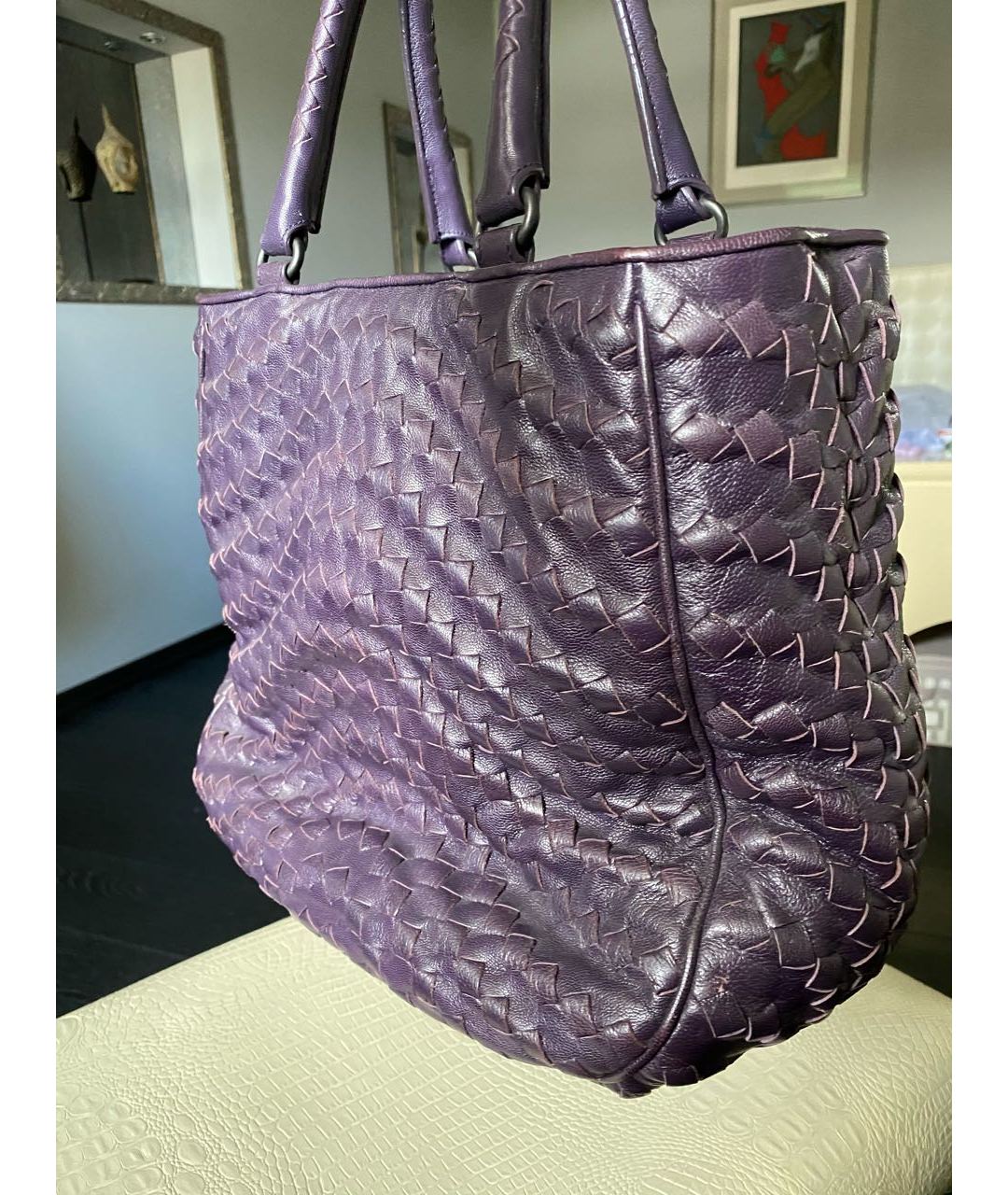BOTTEGA VENETA Фиолетовая кожаная сумка тоут, фото 2