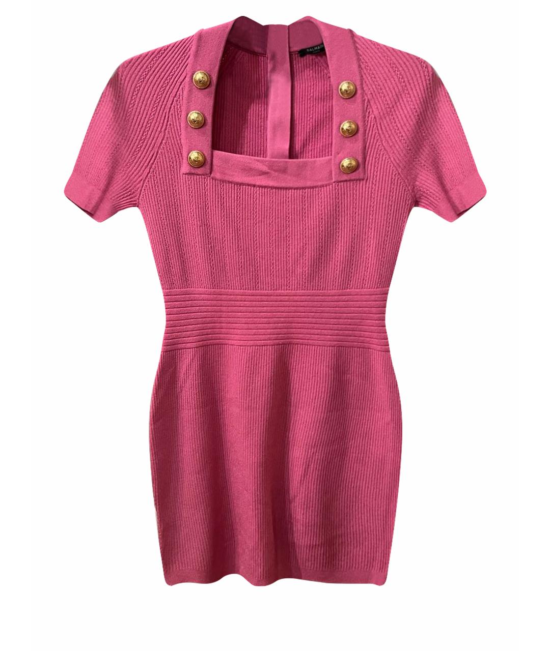 BALMAIN Розовое синтетическое коктейльное платье, фото 1