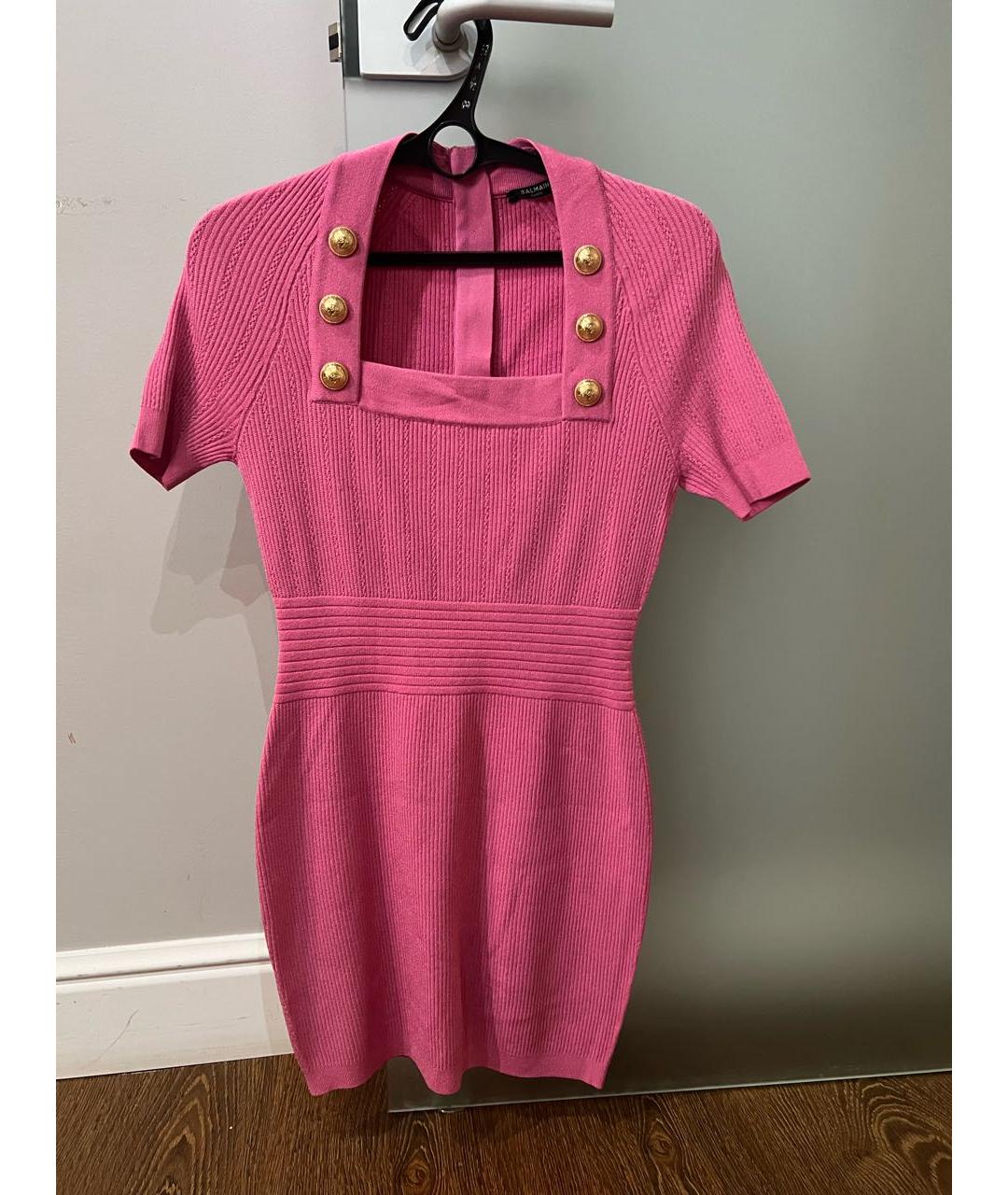 BALMAIN Розовое синтетическое коктейльное платье, фото 5