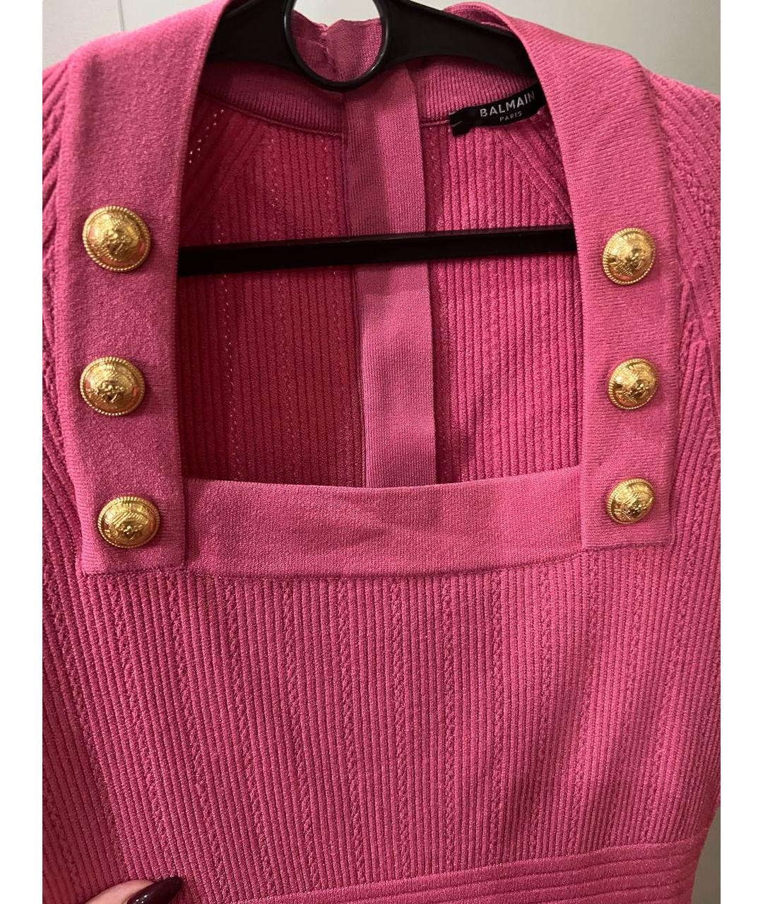 BALMAIN Розовое синтетическое коктейльное платье, фото 3