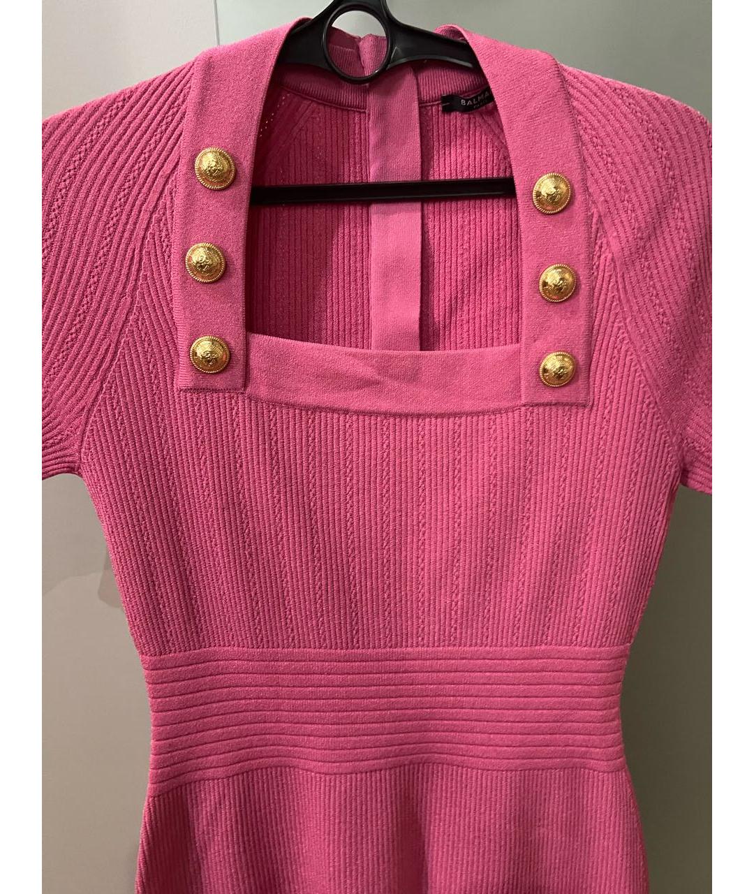 BALMAIN Розовое синтетическое коктейльное платье, фото 4