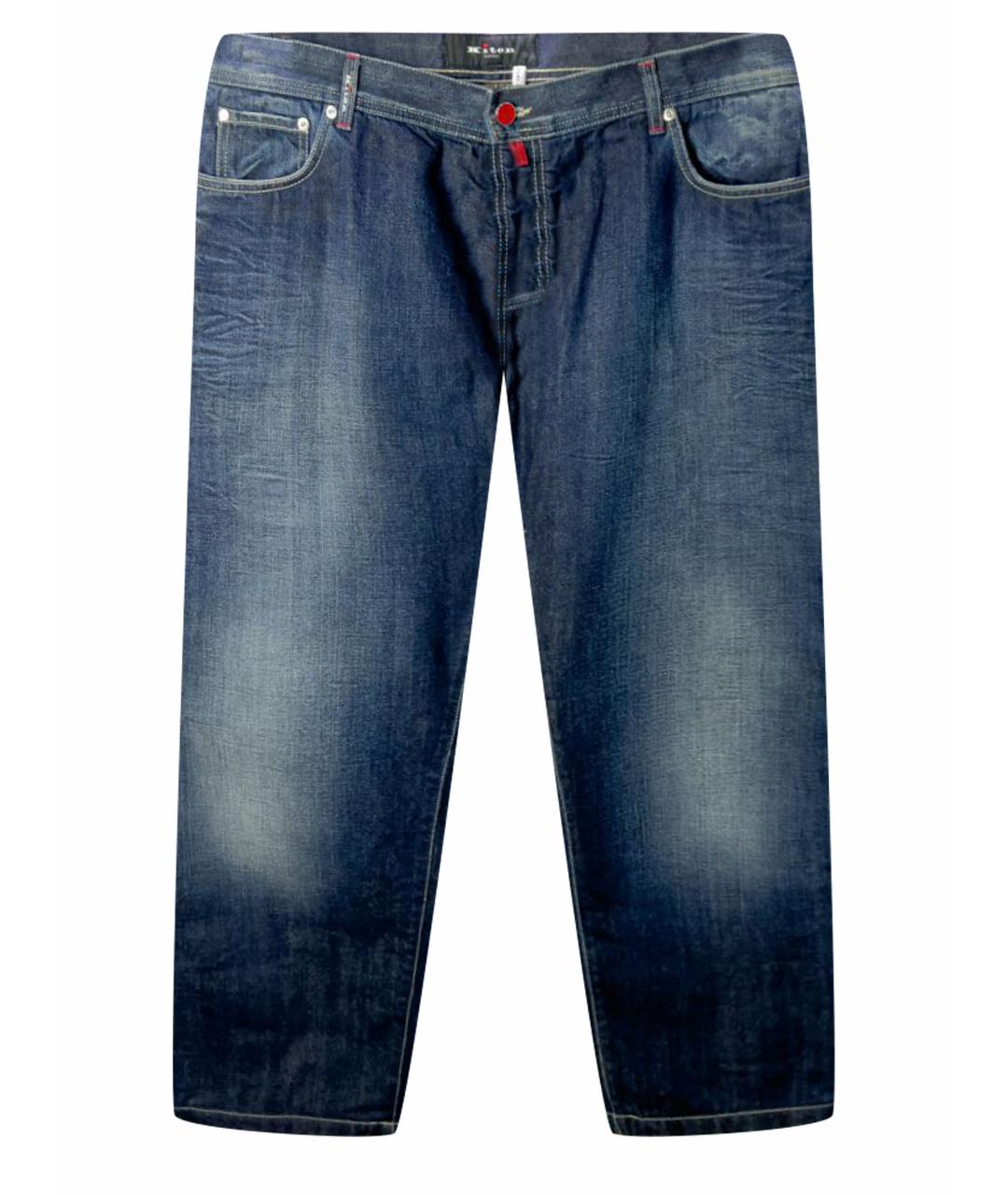 KITON Темно-синие хлопко-эластановые прямые джинсы, фото 1