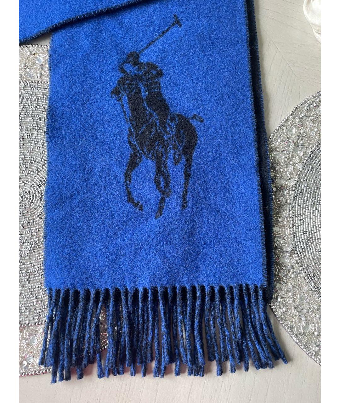 POLO RALPH LAUREN Синий шерстяной шарф, фото 2