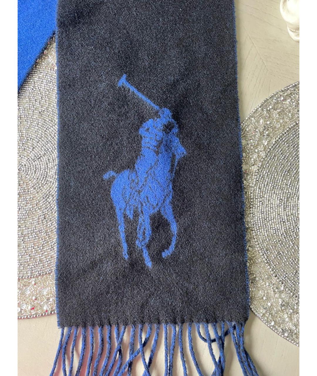 POLO RALPH LAUREN Синий шерстяной шарф, фото 6