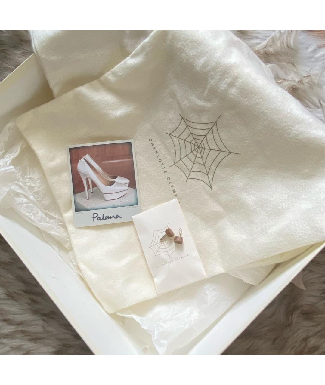 CHARLOTTE OLYMPIA Белые текстильные свадебные туфли на высоком каблуке, фото 5