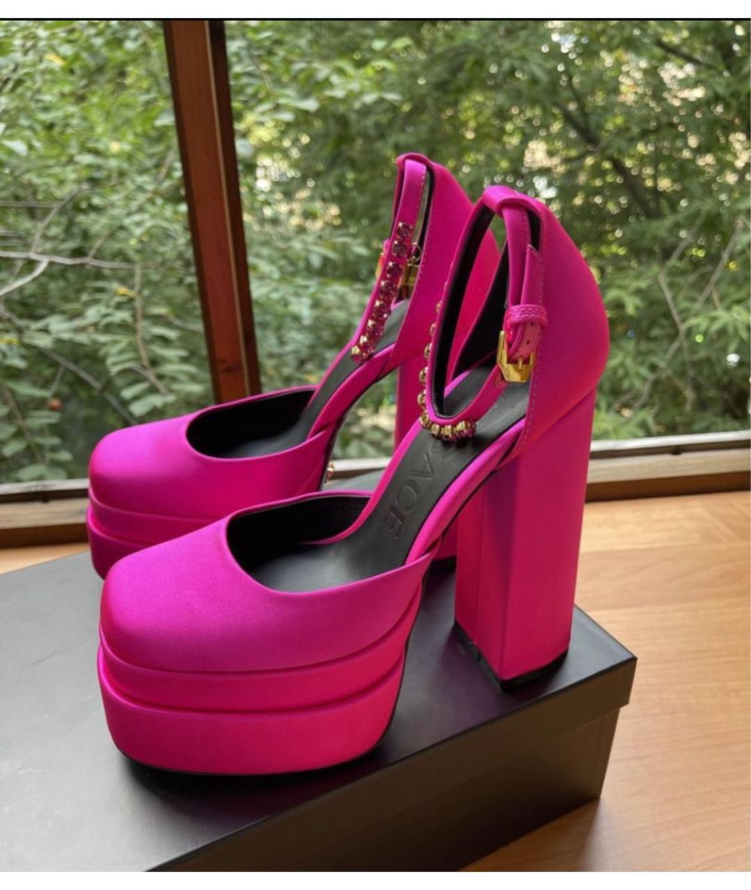 VERSACE Розовые текстильные туфли, фото 9