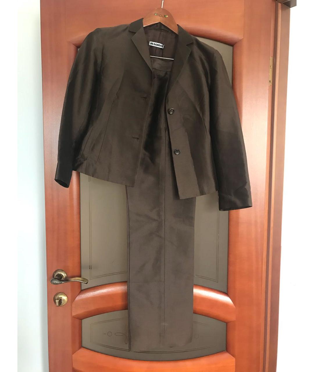 JIL SANDER Коричневый шелковый костюм с брюками, фото 3