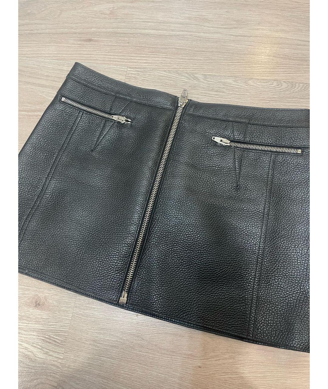 ALEXANDER WANG Черная кожаная юбка мини, фото 3