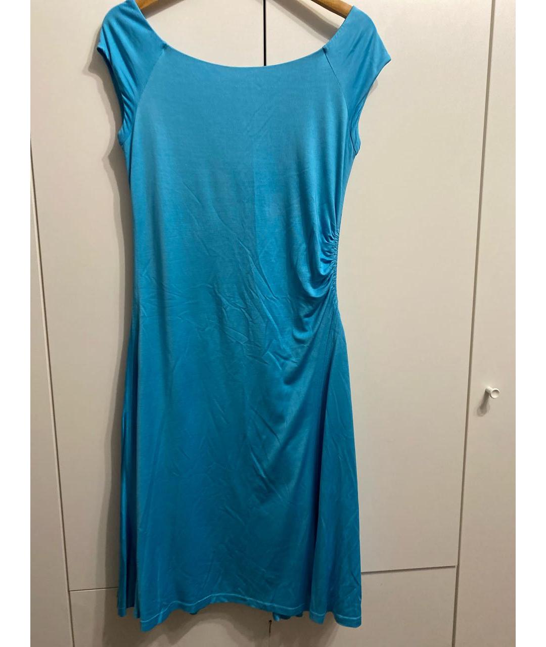 RALPH LAUREN Голубое шелковое повседневное платье, фото 8
