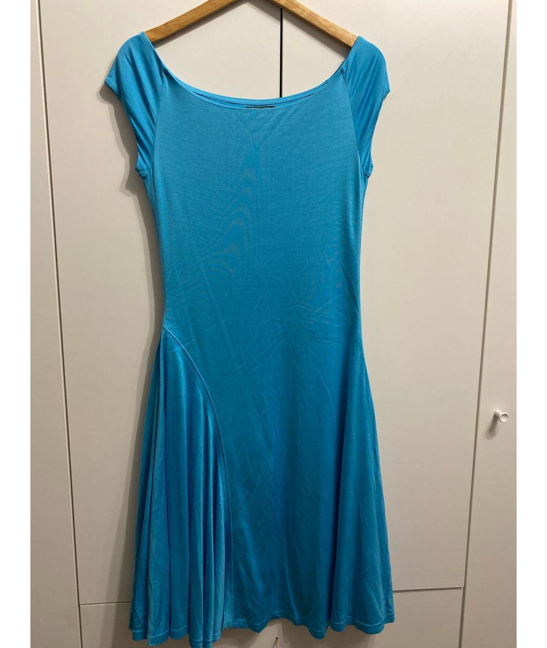 RALPH LAUREN Голубое шелковое повседневное платье, фото 2