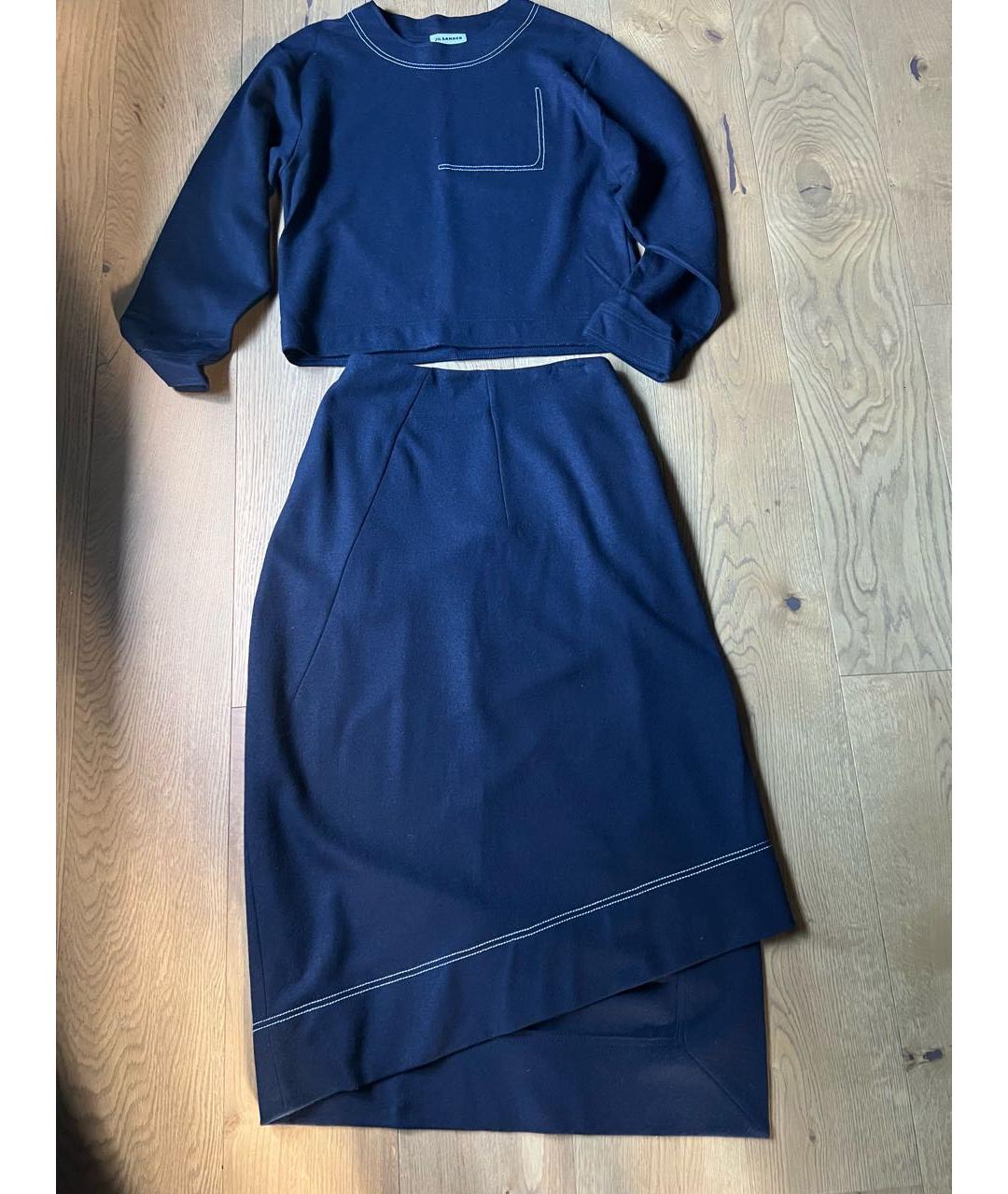 JIL SANDER Темно-синий шерстяной костюм с юбками, фото 9