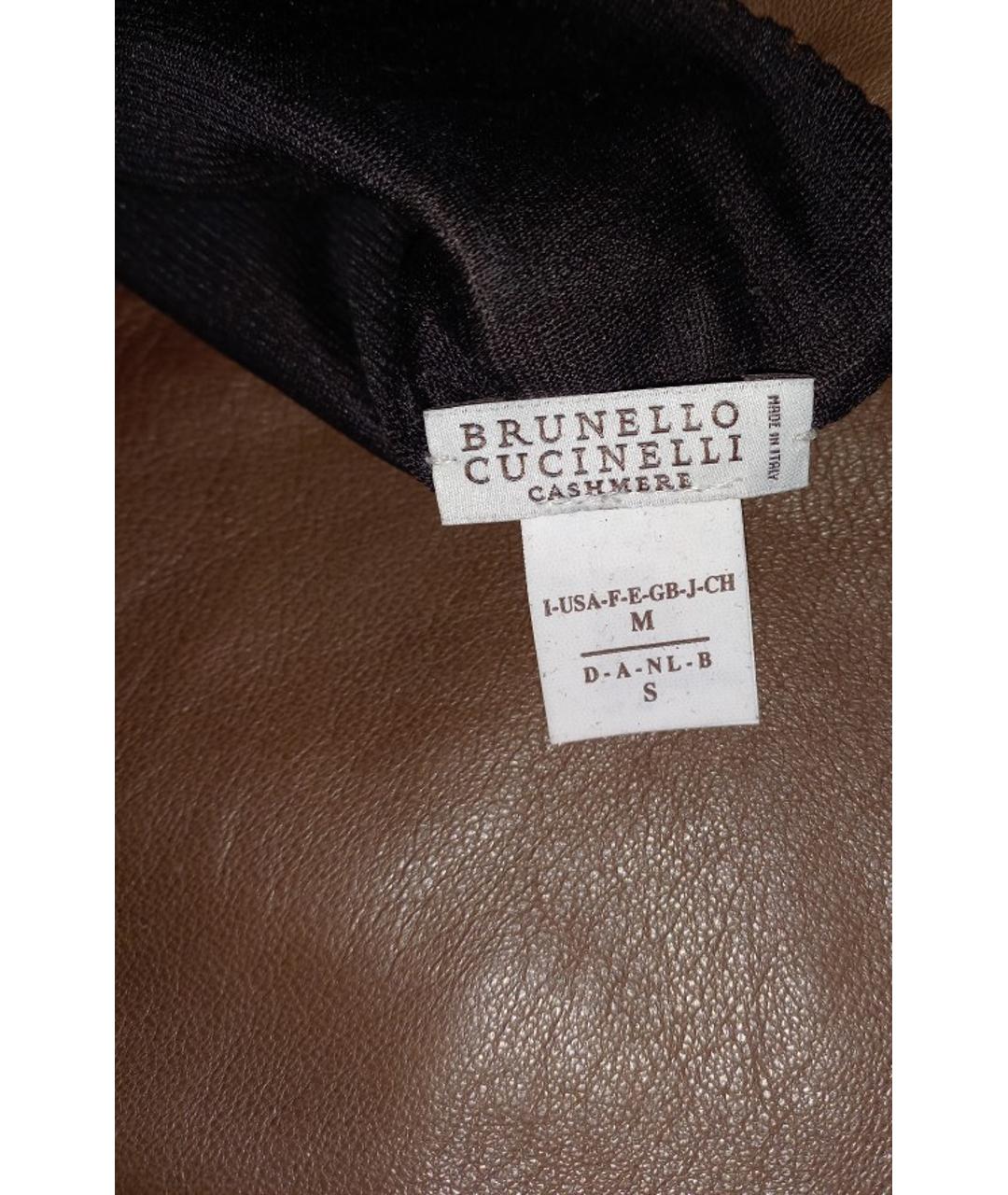 BRUNELLO CUCINELLI Антрацитовые кожаные перчатки, фото 4